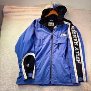 VTG Helly Hansen Spellout Jacket XL Razorfish Patch Blue/Black/White Gorpcore